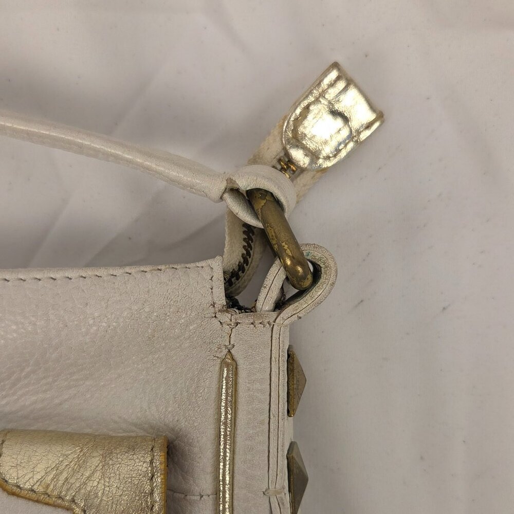 Rare Vintage Sharif 1980s White & Gold Leather Crossbody Bag Map Print Interior - Picture 14 of 15